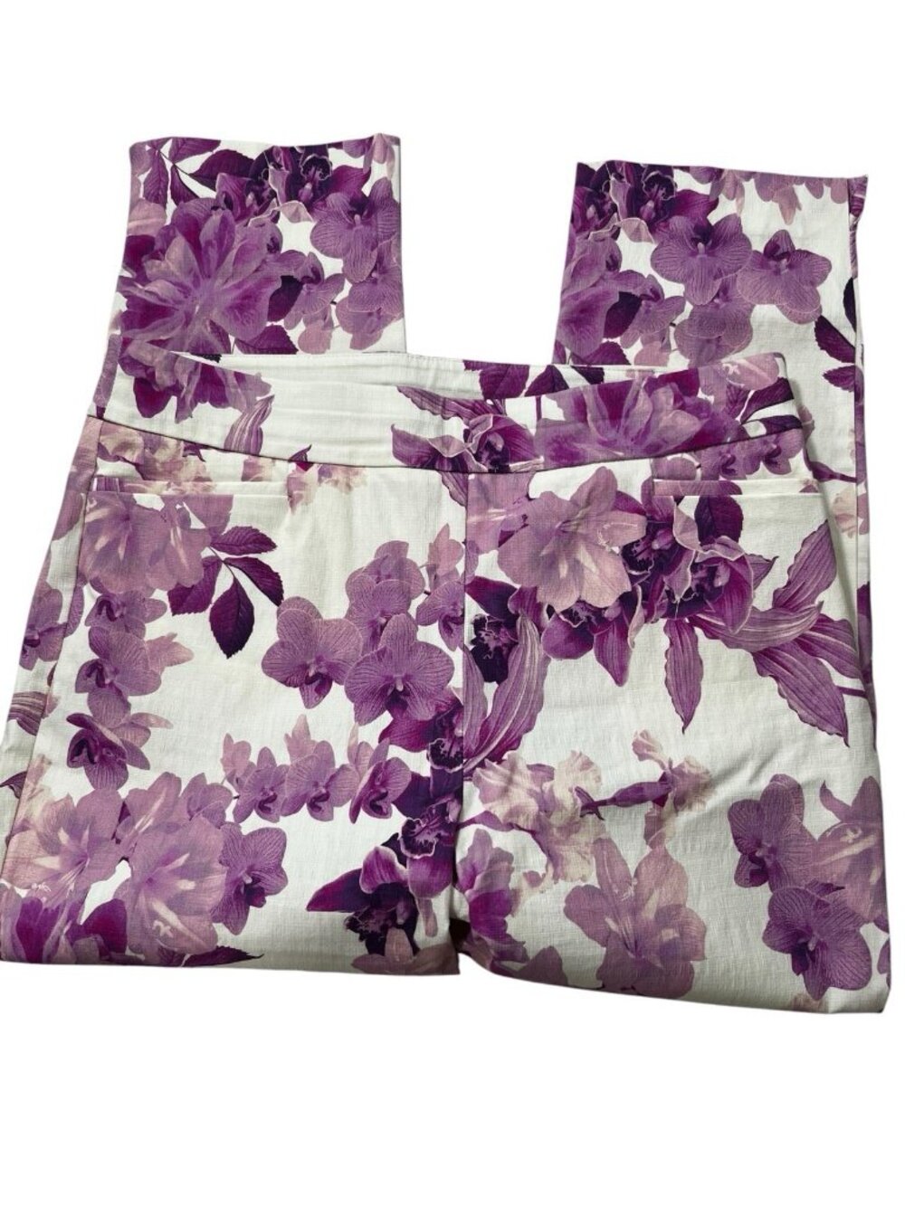 Chico's slimming Brigitte pull on Floral pants women's size 1(8)